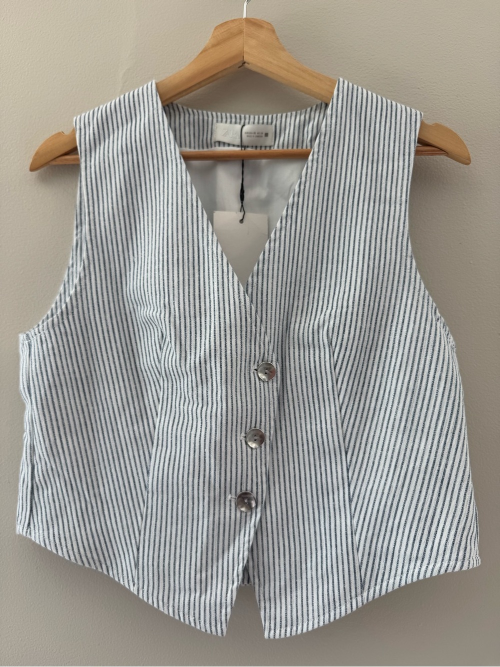 Zara Women’s Pinstripe Vest XS Asymmetrical Silver Buttons Y2K Inspired NWT